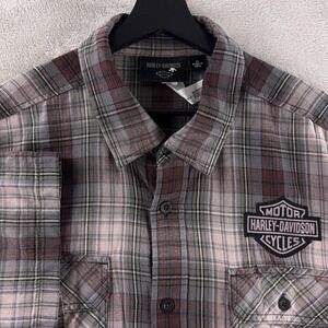 Harley Davidson Button Down Shirt Mens Size XL Plaid Short Sleeve Logo Y2K
